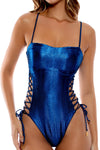 Luli Fama Midnight Waves Square Neck Laced Up One Piece