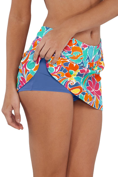 Sunsets Festive Floral Sandbar Rib Sporty Swim Skirt