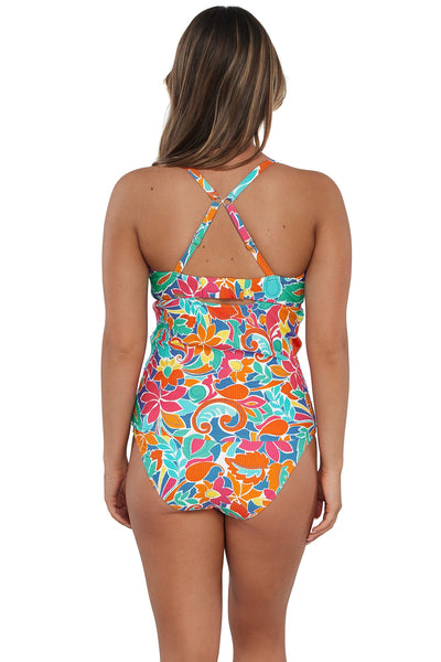 Sunsets Festive Floral Sandbar Rib Zuri V-Wire Tankini Top