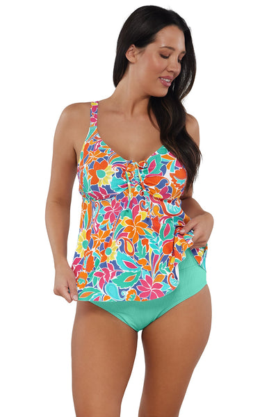 Sunsets Escape Festive Floral Sandbar Rib Marin Tankini Top