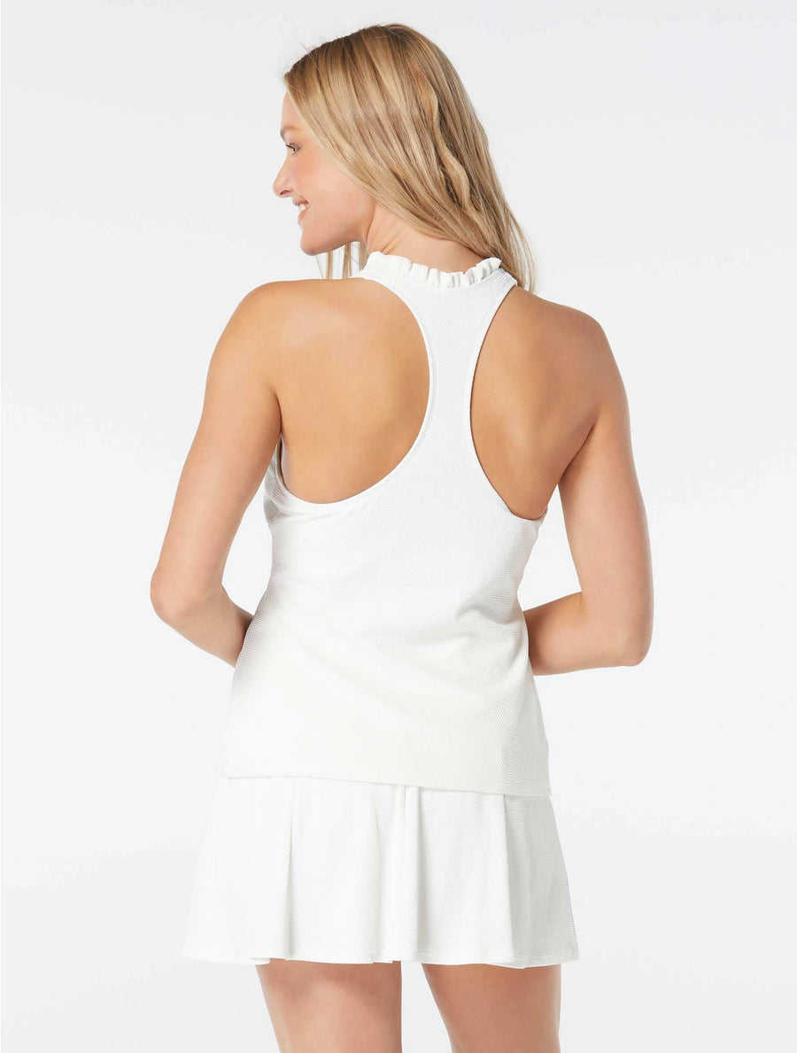 Beach House Pique White Nina Ruffle Trim Tankini Top