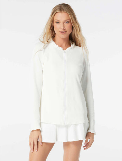 Beach House Pique White Phoebe Relaxed Fit Ruffled Rashguard