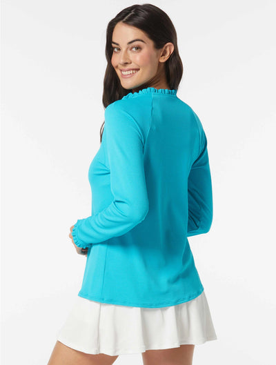 Beach House Pique Sea Blue Phoebe Relaxed Fit Ruffled Rashguard