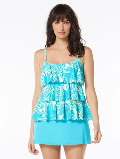 Beach House Aqua Palm Jane Ruffle Tankini Top