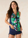 Beach House Sport Racer Tropical Paradise Zip Front Tankini Top