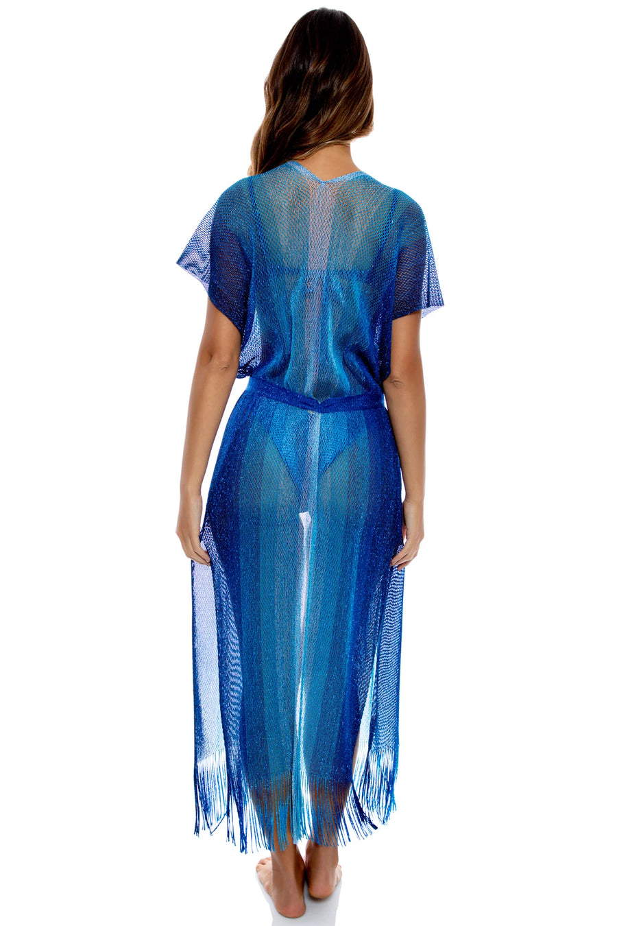 Luli Fama Blue Fringe Long Caftan