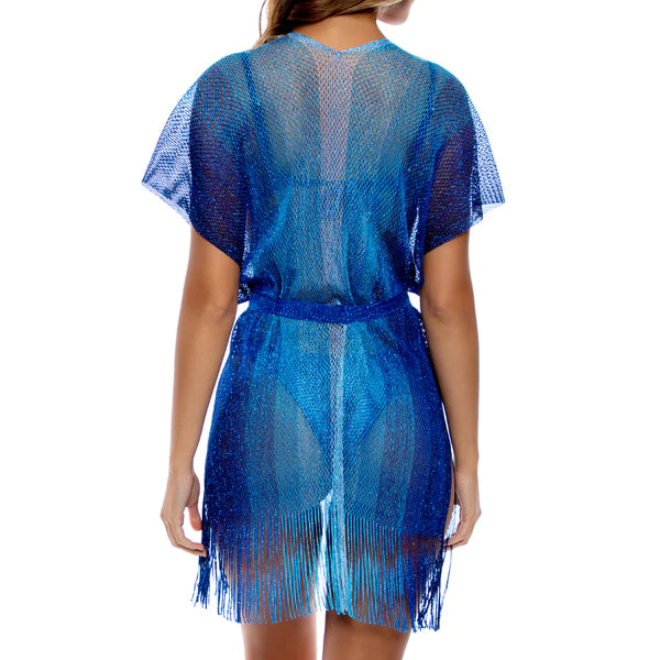 Luli Fama Blue Fringe Short Caftan