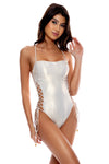 Luli Fama Golden Luli Square Neck Laced Up One Piece