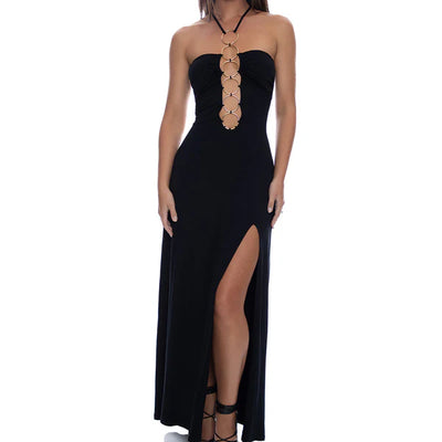 Luli Fama Inner Circle Halter Ring Long Dress