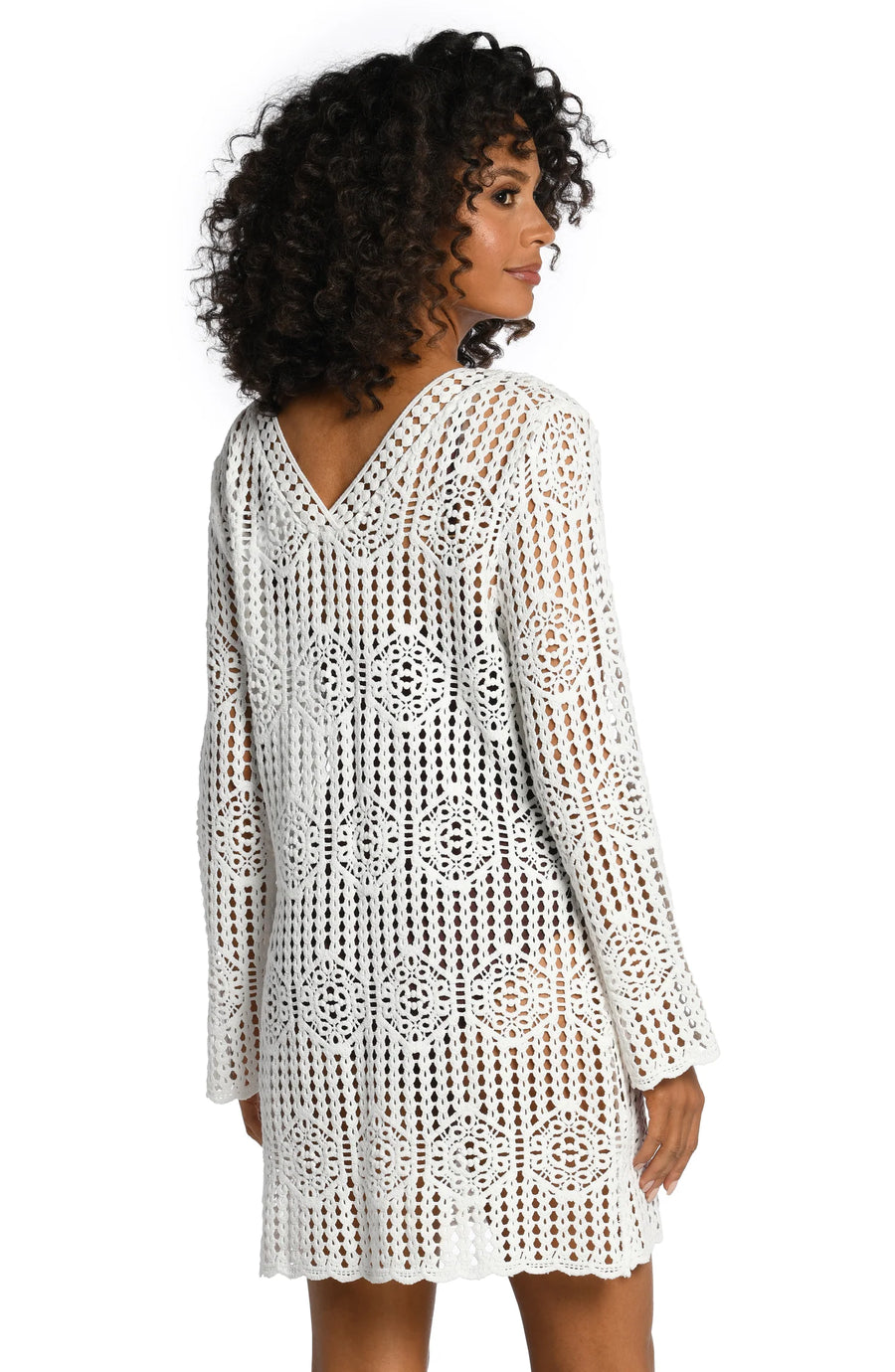 La Blanca Waverly Covers Ivory Crochet V-Neck Cover Up