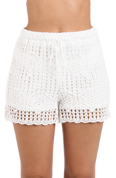 La Blanca Waverly Covers Ivory Crochet Beach Shorts