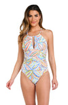 La Blanca Sunbaked Jewels High Neck Keyhole One Piece