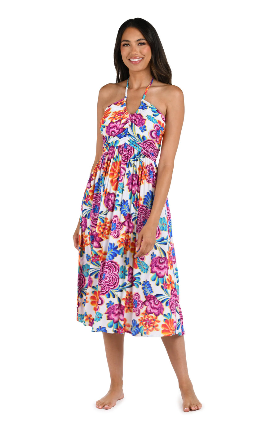 La Blanca Flor De Paradiso Halter Midi Dress Cover Up