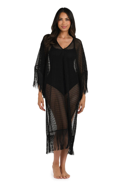 La Blanca Fringed Out Black Caftan