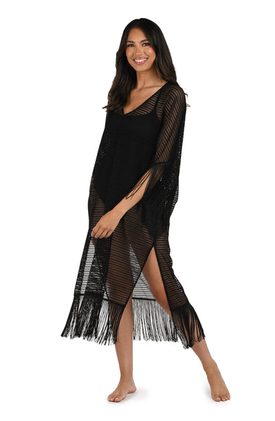 La Blanca Fringed Out Black Caftan