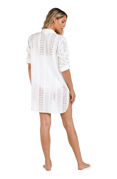 La Blanca Eyelet Camp Shirt Cover Up