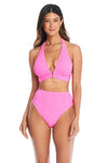 Bleu Rod Beattie Pucker Up Castro Pink Banded Halter Top