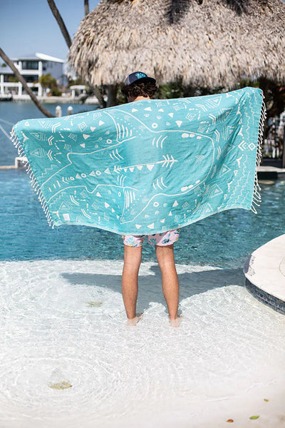 Sun Drunk Turkish Towel Shark - Turquoise