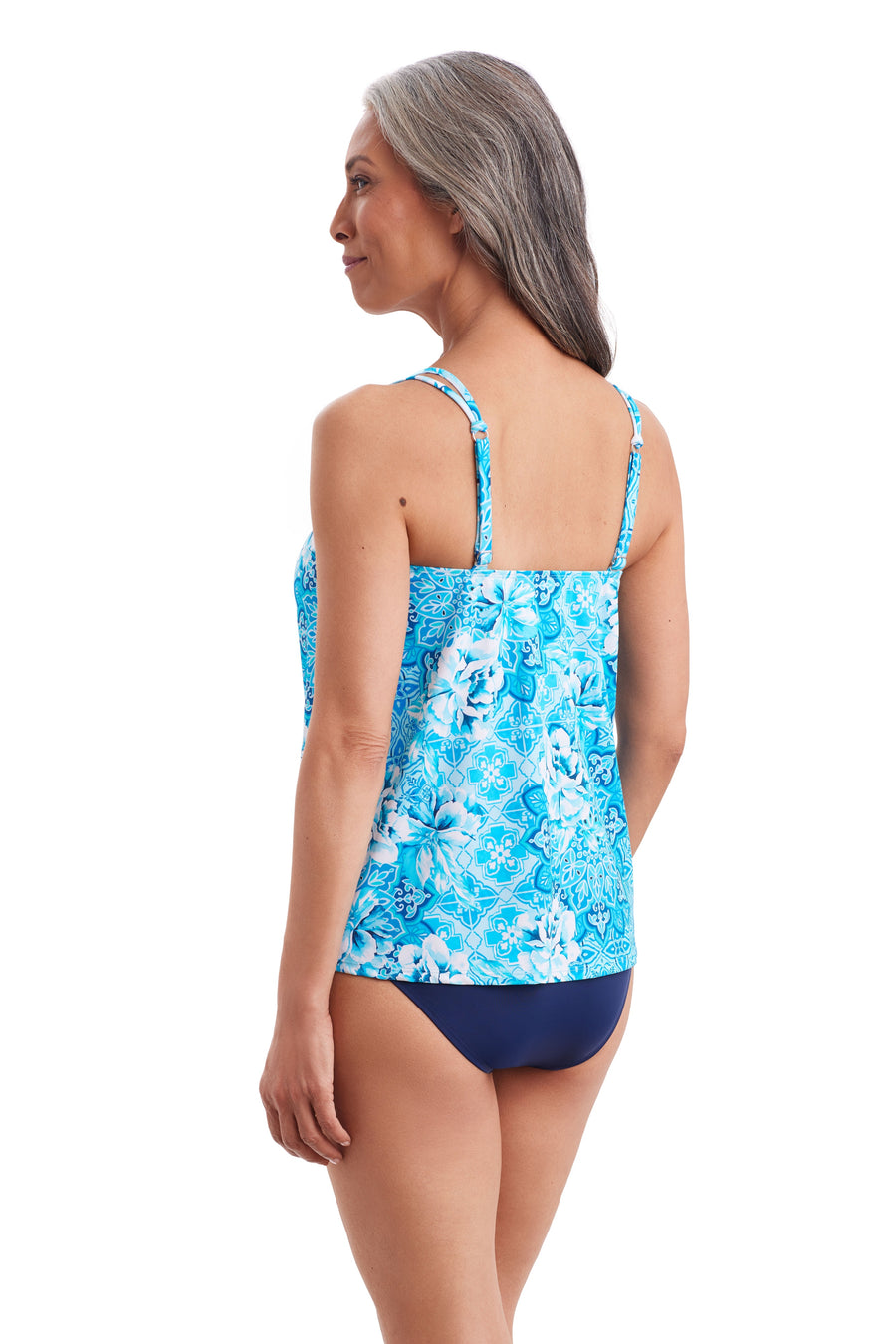 ShapeSolver by Penbrooke Barcelona Blues Handkerchief Hem Tankini Top