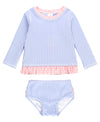 Ruffle Butts Seersucker Periwinkle Blue Long Sleeve Rash Guard Bikini Set