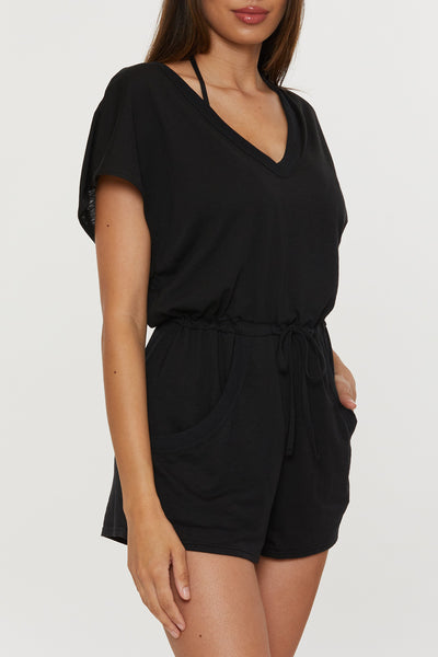 Becca Beach Date Black Romper Cover Up