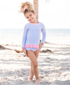 Ruffle Butts Seersucker Periwinkle Blue Long Sleeve Rash Guard Bikini Set