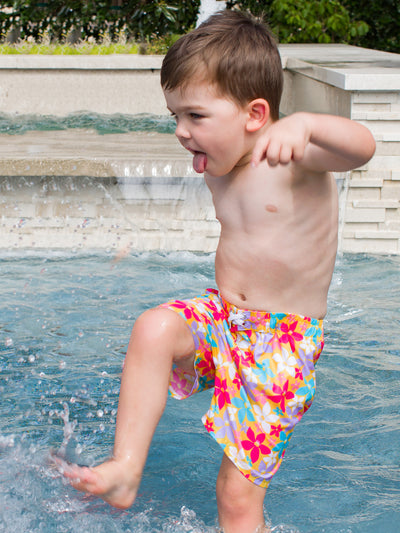 Ruffle Butts Endless Summer Floral Swim Trunks