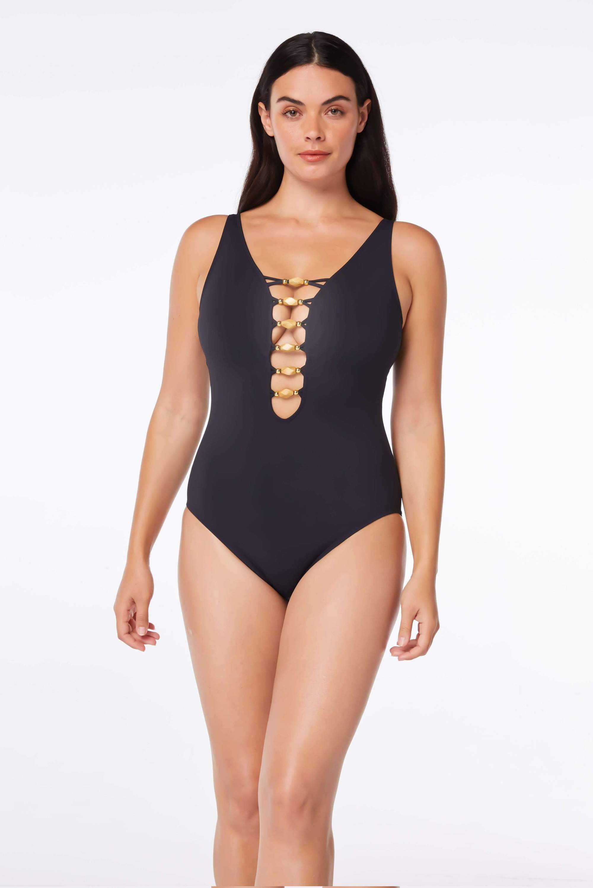 Bleu Rod Beattie Kore Black Lace Down One Piece - Key West Swimwear