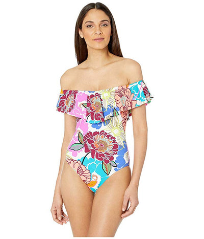 Trina Turk Radiant Blooms Off The Shoulder Bandeau One Piece - Key West Swimwear