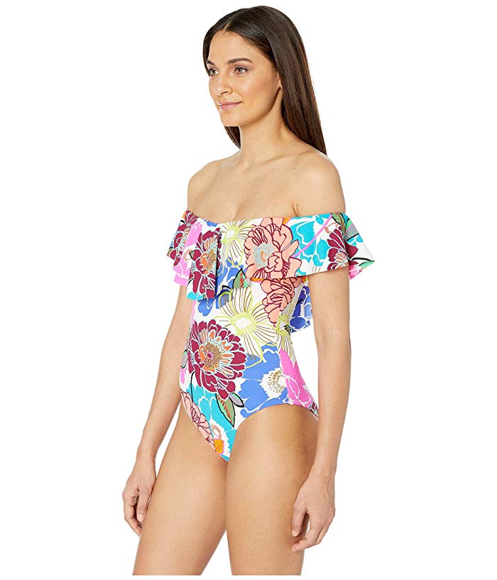 Trina Turk Radiant Blooms Off The Shoulder Bandeau One Piece - Key West Swimwear