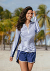 Cabana Life Navy Stripe Zip Polo - Key West Swimwear