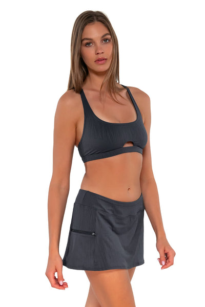 Sunsets Slate Seagrass Texture Sporty Swim Skirt