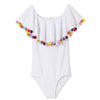 Stella Cove White Draped Pom Pom Girls One Piece - Key West Swimwear